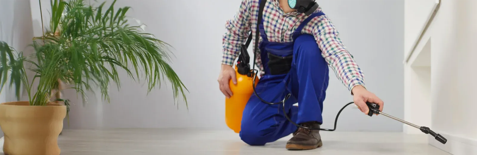 pest control technician inspecting house