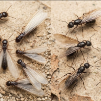 side by side comparison of termites versus flying ants