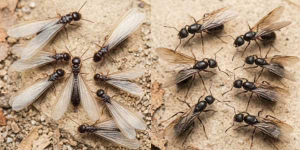 side by side comparison of termites versus flying ants